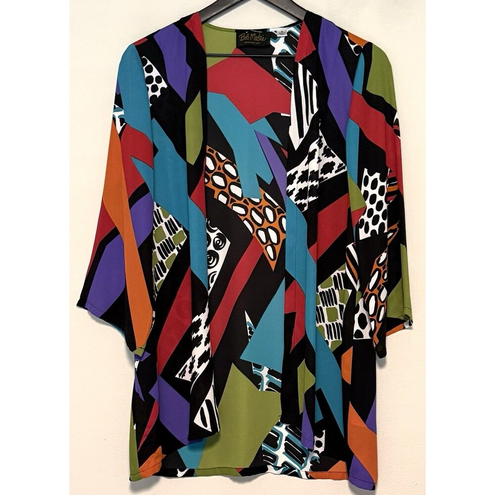 Bob Mackie Open Front Kimono Sz S Colorful Boho Wearable Art